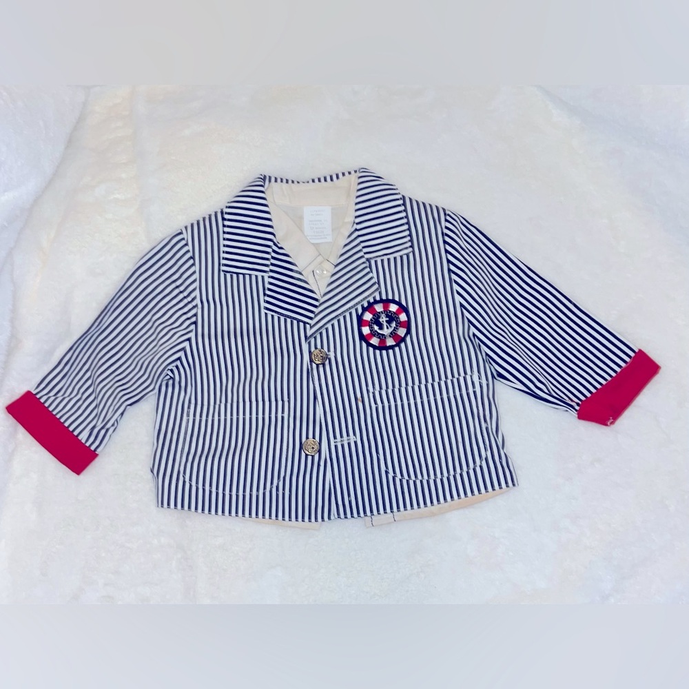 Vintage nautical 12 month baby suit with short sleeved collared shirt. Circa 80s